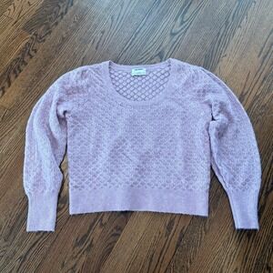 Womens Pull Over Wool Blend Sweater Sz L Pointelle Lilac Coquette Balletcore EUC